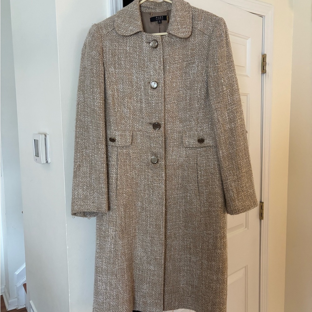 Alex Marie Beige Tan Gold Vintage Inspired Tweed Button Up Peacoat Car Coat s 10